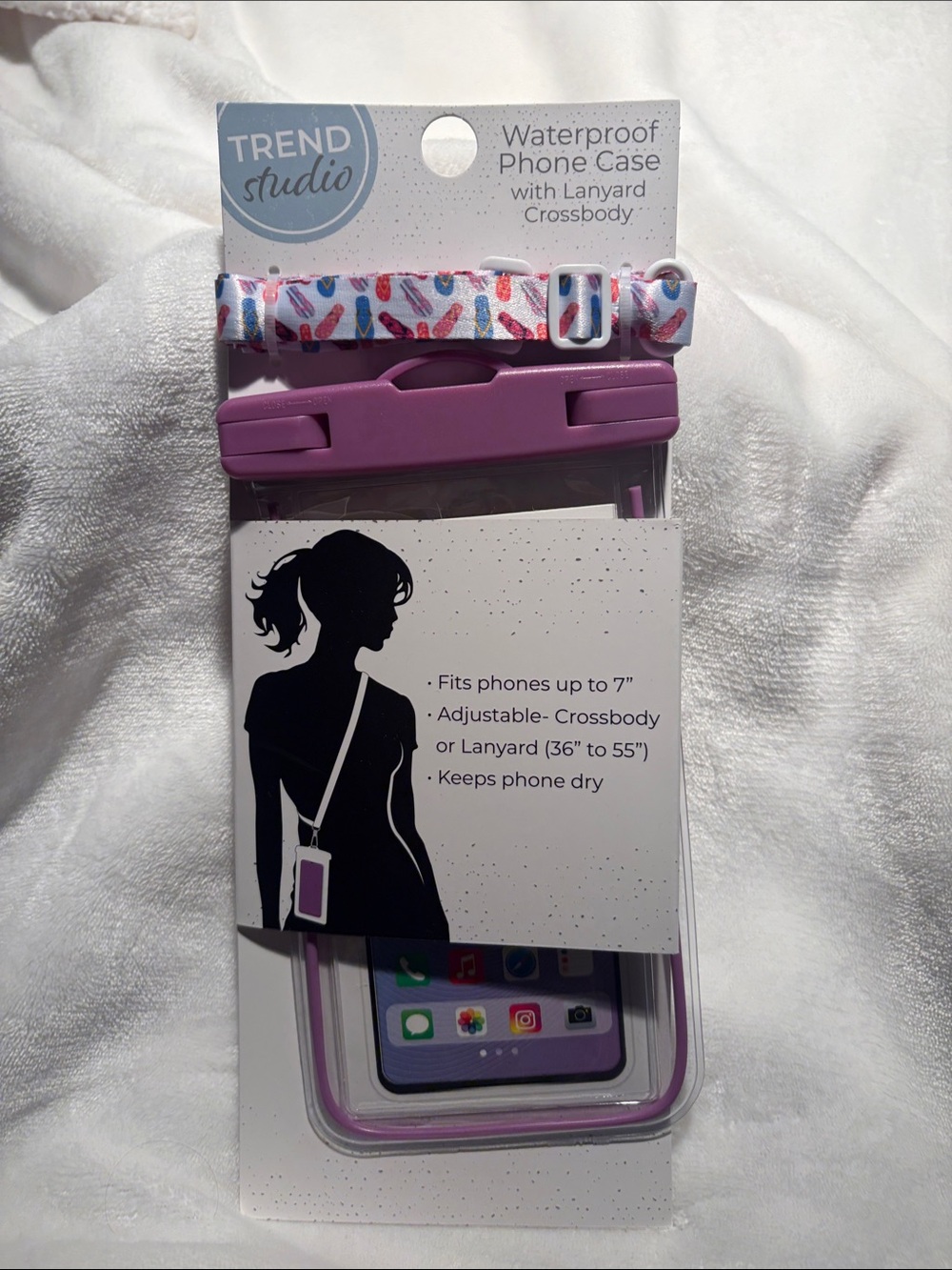 Waterproof Phone Case with Pink Lanyard - Fits Up to 7"
